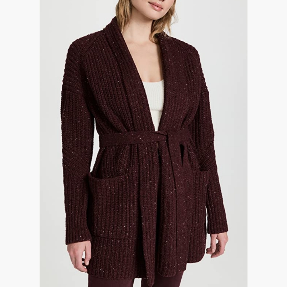 Rag & Bone Burgundy Donegal Recycled Wool Belted Cardigan Size Medium